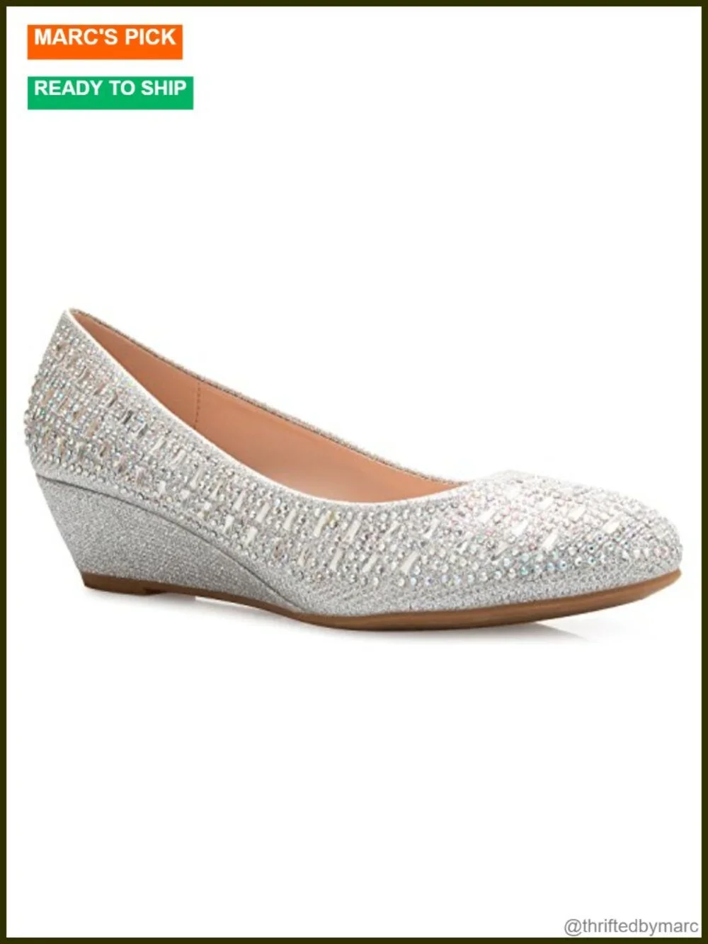 Women's Rhinestone Glitter Low Wedge Heel Closed Toe Comfort